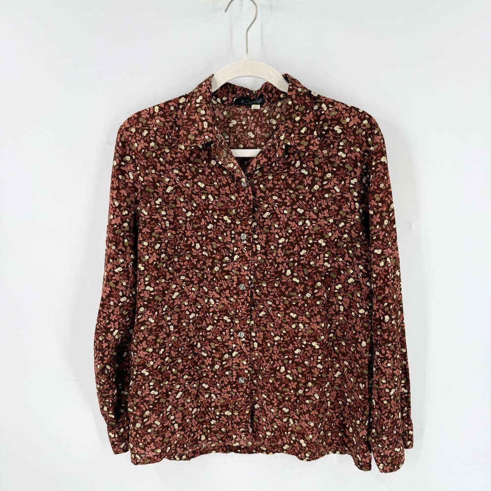 Vintage Breckenridge Floral Button Down Shirt Brown 14 Long Sleeve Top